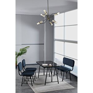 Hayat 70 X 110 Bendir Mutfak Masası, Mutfak Masası Takımı, Yemek Masası, 2 Sandalye 1 Bench - Lacivert Lacivert