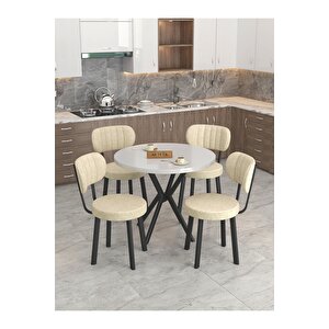 Azra 90cm Beyaz Mutfak Masası, Mutfak Masası Takımı, Yemek Masası, 4 Krem Sandalye Krem