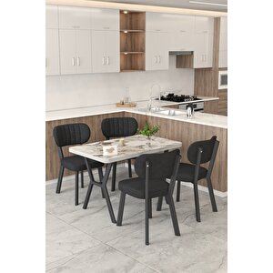Gnr 70x110cm Sabit Efes Mutfak Masası Takımı, Yemek Masası, 4 Modern Siyah Sandalye Siyah