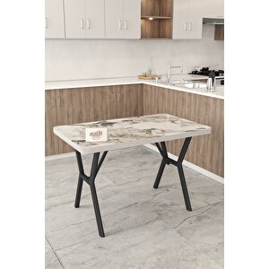 Gnr 70x110cm Sabit Efes Mutfak Masası Takımı, Yemek Masası, 4 Modern Siyah Sandalye