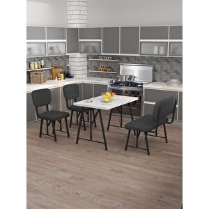 Hayat 70 X 110 Beyaz Mutfak Masası, Mutfak Masası Takımı, Yemek Masası, 2 Sandalye 1 Bench - Antrasit Antrasit
