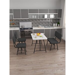 Hayat 70 X 110 Beyaz Mutfak Masası, Mutfak Masası Takımı, Yemek Masası, 2 Sandalye 1 Bench - Antrasit Antrasit