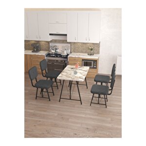 Hayat 70 X 110 Cm Sabit Efes Mutfak Masası, Mutfak Masası Takımı, Yemek Masası, 4 Antrasit Sandalye Antrasit