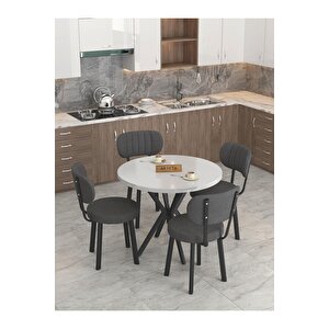 Azra 90cm Beyaz Mutfak Masası, Mutfak Masası Takımı, Yemek Masası, 4 Antrasit Sandalye Antrasit