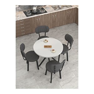 Azra 90cm Beyaz Mutfak Masası, Mutfak Masası Takımı, Yemek Masası, 4 Antrasit Sandalye Antrasit
