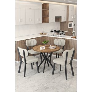Gnr 90cm Sabit Atlantik Mutfak Masası Takımı, Yemek Masası, 4 Modern Krem Sandalye Krem