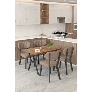 Gnr 70x110cm Sabit Atlantik Mutfak Masası Takımı, Yemek Masası, 4 Modern Cappucino Sandalye Cappuccino
