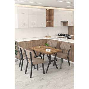 Gnr 70x110cm Sabit Atlantik Mutfak Masası Takımı, Yemek Masası, 4 Modern Cappucino Sandalye Cappuccino