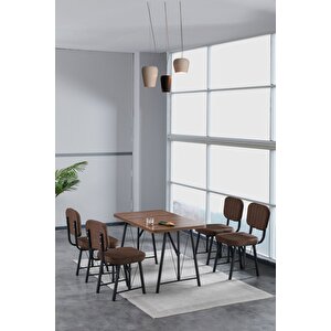 Hayat 70 X 110 Cm Sabit Amalfi Mutfak Masası, Mutfak Masası Takımı, Yemek Masası, 4 Kahverengi Sandalye Kahverengi