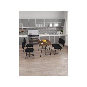 Hayat 70 X 110 Amalfi Mutfak Masası, Mutfak Masası Takımı, Yemek Masası, 2 Sandalye 1 Bench - Siyah Siyah