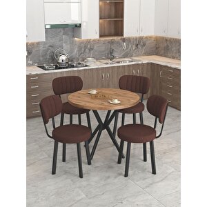 Azra 90cm Atlantik Mutfak Masası, Mutfak Masası Takımı, Yemek Masası, 4 Kahverengi Sandalye Kahverengi
