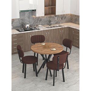 Azra 90cm Atlantik Mutfak Masası, Mutfak Masası Takımı, Yemek Masası, 4 Kahverengi Sandalye Kahverengi