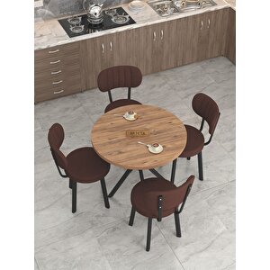 Azra 90cm Atlantik Mutfak Masası, Mutfak Masası Takımı, Yemek Masası, 4 Kahverengi Sandalye Kahverengi