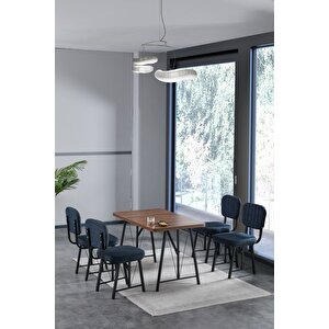 Hayat 70 X 110 Cm Sabit Amalfi Mutfak Masası, Mutfak Masası Takımı, Yemek Masası, 4 Lacivert Sandalye Lacivert