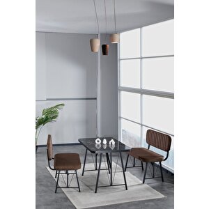 Hayat 70x110 Bendir Mutfak Masası, Mutfak Masası Takımı, Yemek Masası, 2 Benchli - Kahverengi Kahverengi