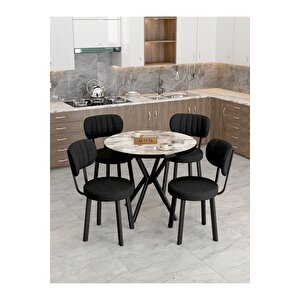 Azra 90cm Efes Mutfak Masası, Mutfak Masası Takımı, Yemek Masası, 4 Siyah Sandalye Siyah