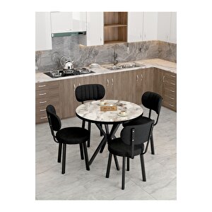 Azra 90cm Efes Mutfak Masası, Mutfak Masası Takımı, Yemek Masası, 4 Siyah Sandalye Siyah