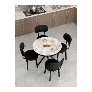 Azra 90cm Efes Mutfak Masası, Mutfak Masası Takımı, Yemek Masası, 4 Siyah Sandalye Siyah