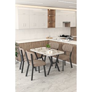 Gnr 70x110cm Sabit Efes Mutfak Masası Takımı, Yemek Masası, 4 Modern Cappucino Sandalye Cappuccino