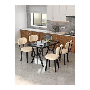 Azra 70x110cm Bendir Mutfak Masası, Mutfak Masası Takımı, Yemek Masası, 4 Krem Sandalye Krem