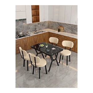 Azra 70x110cm Bendir Mutfak Masası, Mutfak Masası Takımı, Yemek Masası, 4 Krem Sandalye Krem