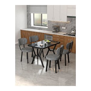 Azra 70x110cm Bendir Mutfak Masası, Mutfak Masası Takımı, Yemek Masası, 4 Koyu Gri Sandalye Koyu Gri
