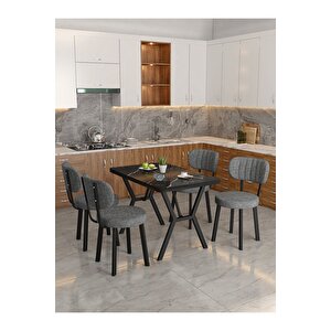 Azra 70x110cm Bendir Mutfak Masası, Mutfak Masası Takımı, Yemek Masası, 4 Koyu Gri Sandalye Koyu Gri