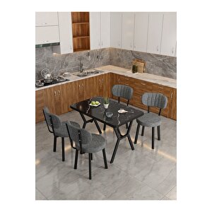 Azra 70x110cm Bendir Mutfak Masası, Mutfak Masası Takımı, Yemek Masası, 4 Koyu Gri Sandalye Koyu Gri
