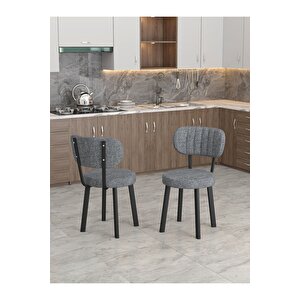 Azra 70x110cm Bendir Mutfak Masası, Mutfak Masası Takımı, Yemek Masası, 4 Koyu Gri Sandalye
