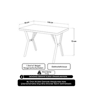 Azra 70x110cm Bendir Mutfak Masası, Mutfak Masası Takımı, Yemek Masası, 4 Koyu Gri Sandalye