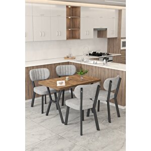 Gnr 70x110cm Sabit Atlantik Mutfak Masası Takımı, Yemek Masası, 4 Modern Gri Sandalye Açık Gri