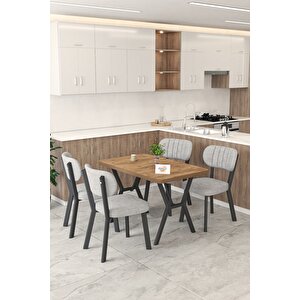 Gnr 70x110cm Sabit Atlantik Mutfak Masası Takımı, Yemek Masası, 4 Modern Gri Sandalye Açık Gri
