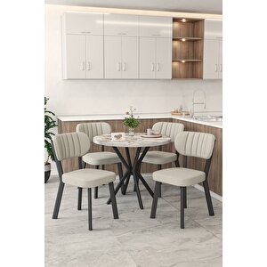 Gnr 90cm Sabit Efes Mutfak Masası Takımı, Yemek Masası, 4 Modern Krem Sandalye Krem