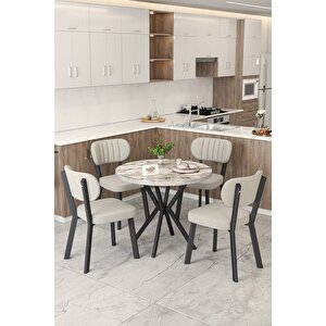 Gnr 90cm Sabit Efes Mutfak Masası Takımı, Yemek Masası, 4 Modern Krem Sandalye Krem