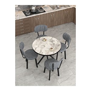 Azra 90cm Efes Mutfak Masası, Mutfak Masası Takımı, Yemek Masası, 4 Koyu Gri Sandalye Koyu Gri