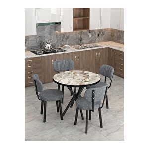 Azra 90cm Efes Mutfak Masası, Mutfak Masası Takımı, Yemek Masası, 4 Koyu Gri Sandalye Koyu Gri