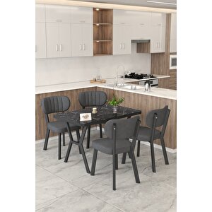 Gnr 70x110cm Sabit Siyah Mutfak Masası Takımı, Yemek Masası, 4 Modern Antrasit Sandalye Antrasit