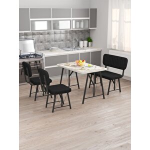 Hayat 70 X 110 Efes Mutfak Masası, Mutfak Masası Takımı, Yemek Masası, 2 Sandalye 1 Bench - Siyah Siyah