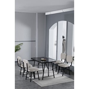 Hayat 70 X 110 Cm Sabit Bendir Mutfak Masası, Mutfak Masası Takımı, Yemek Masası, 4 Krem Sandalye Krem