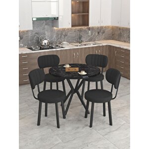 Azra 90cm Bendir Mutfak Masası, Mutfak Masası Takımı, Yemek Masası, 4 Siyah Sandalye Siyah