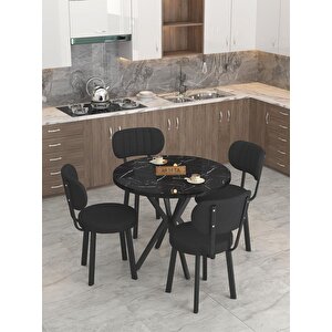 Azra 90cm Bendir Mutfak Masası, Mutfak Masası Takımı, Yemek Masası, 4 Siyah Sandalye Siyah