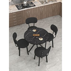 Azra 90cm Bendir Mutfak Masası, Mutfak Masası Takımı, Yemek Masası, 4 Siyah Sandalye Siyah