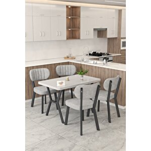 Gnr 70x110cm Sabit Beyaz Mutfak Masası Takımı, Yemek Masası, 4 Modern Gri Sandalye Açık Gri