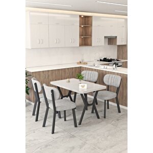 Gnr 70x110cm Sabit Beyaz Mutfak Masası Takımı, Yemek Masası, 4 Modern Gri Sandalye Açık Gri