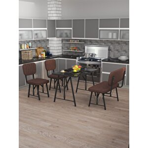 Hayat 70 X 110 Bendir Mutfak Masası, Mutfak Masası Takımı, Yemek Masası, 2 Sandalye 1 Bench - Kahverengi Kahverengi