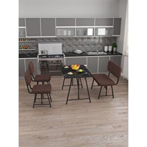 Hayat 70 X 110 Bendir Mutfak Masası, Mutfak Masası Takımı, Yemek Masası, 2 Sandalye 1 Bench - Kahverengi Kahverengi