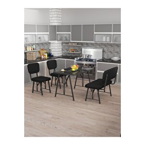 Hayat 70 X 110 Bendir Mutfak Masası, Mutfak Masası Takımı, Yemek Masası, 2 Sandalye 1 Bench - Siyah Siyah
