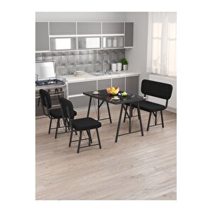 Hayat 70 X 110 Bendir Mutfak Masası, Mutfak Masası Takımı, Yemek Masası, 2 Sandalye 1 Bench - Siyah Siyah