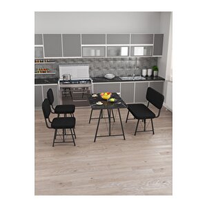 Hayat 70 X 110 Bendir Mutfak Masası, Mutfak Masası Takımı, Yemek Masası, 2 Sandalye 1 Bench - Siyah Siyah