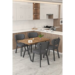 Gnr 70x110cm Sabit Atlantik Mutfak Masası Takımı, Yemek Masası, 4 Modern Antrasit Sandalye Antrasit